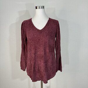 Spense Knits Sweater Womans Size S V-neck Soft Chenille Knit  Red /Purple NWT
